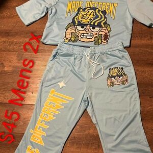 Light Blue Graphic Sweatshirt and Pants Set
